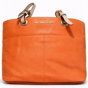 Michael Kors Orange Pebbled Leather Tote Shoulder Bag Gold Hardware